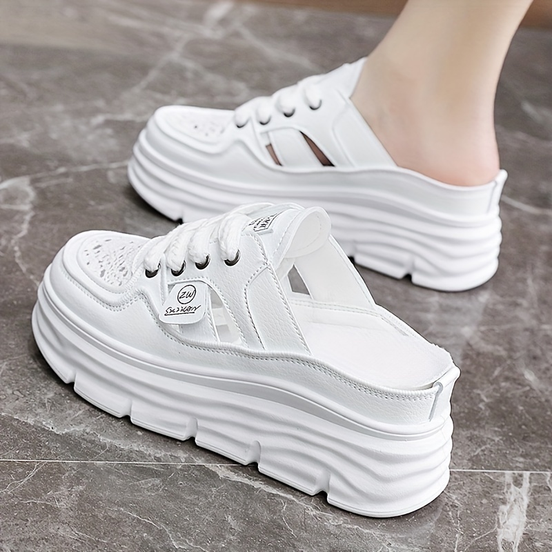 womens breathable platform mule sneakers casual cutout design lace up shoes comfortable summer shoes details 9