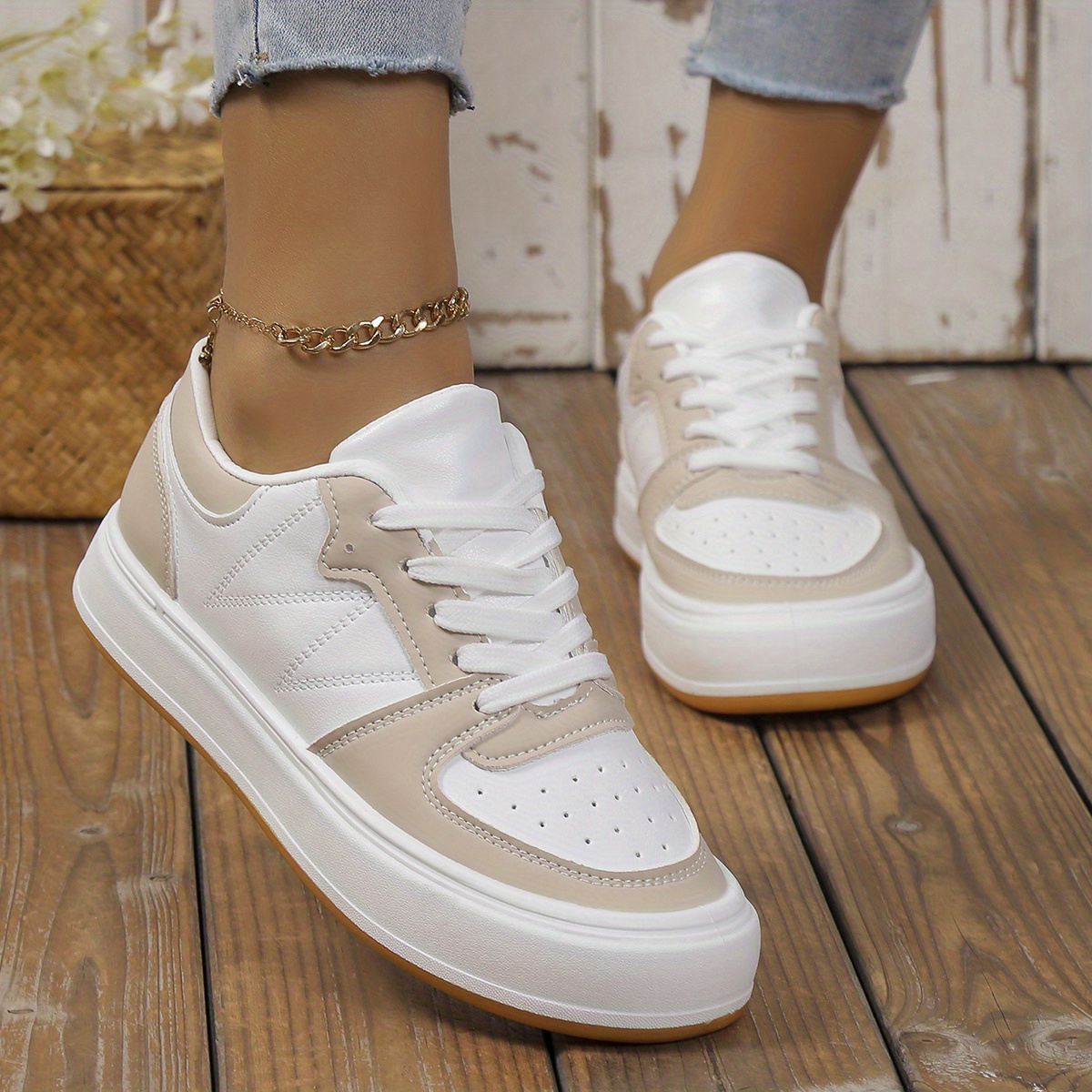 womens colorblock mesh sneakers lace up low top round toe flatform outdoor shoes versatile comfy sporty shoes details 3