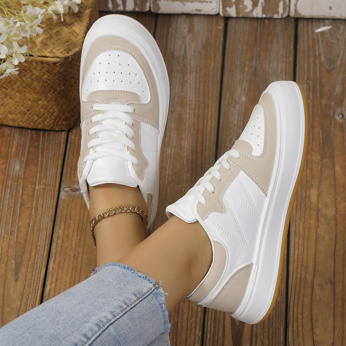 womens colorblock mesh sneakers lace up low top round toe flatform outdoor shoes versatile comfy sporty shoes details 4