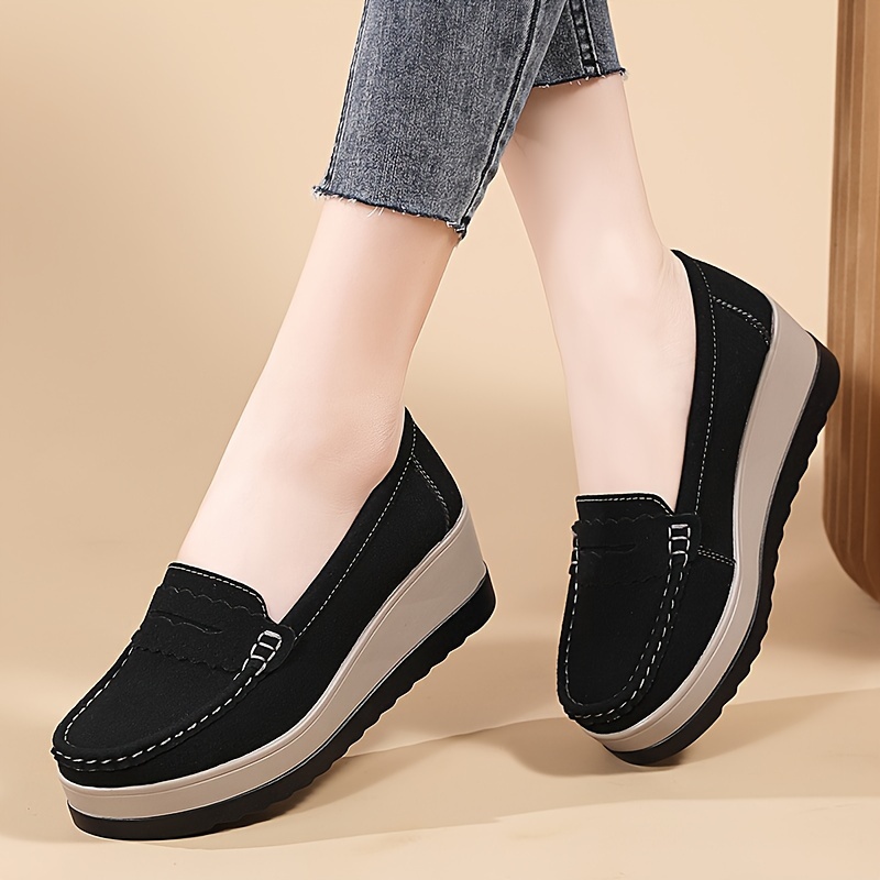 womens solid color casual sneakers slip on soft sole platform daily shoes versatile shallow mouth loafers details 0