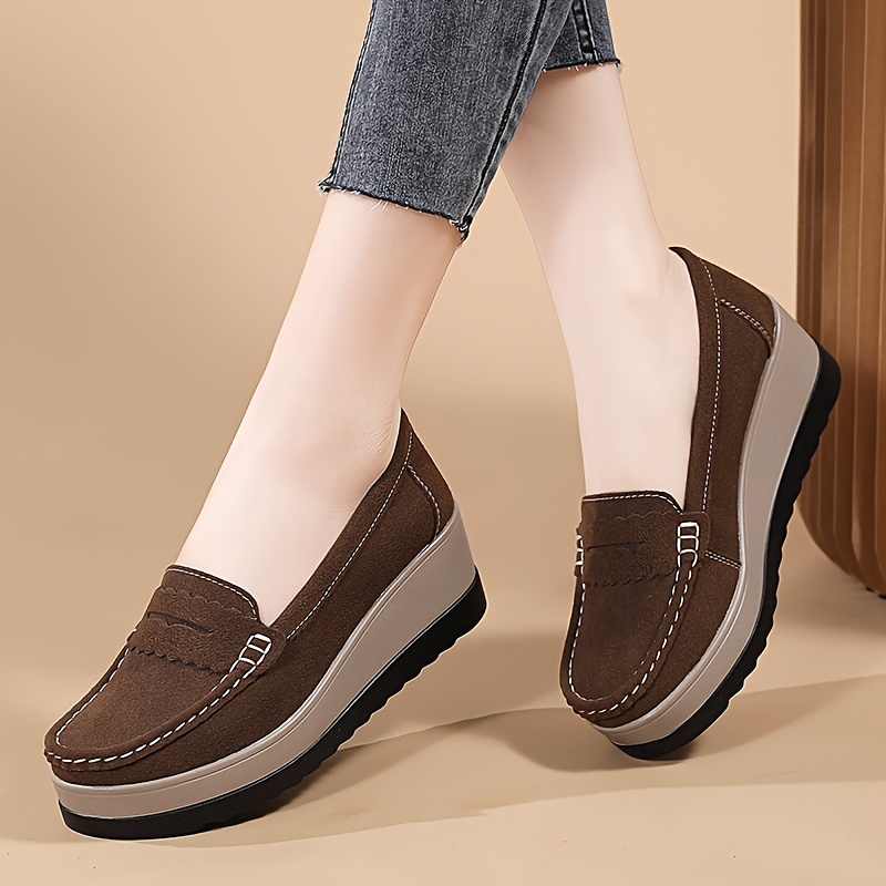 womens solid color casual sneakers slip on soft sole platform daily shoes versatile shallow mouth loafers details 1