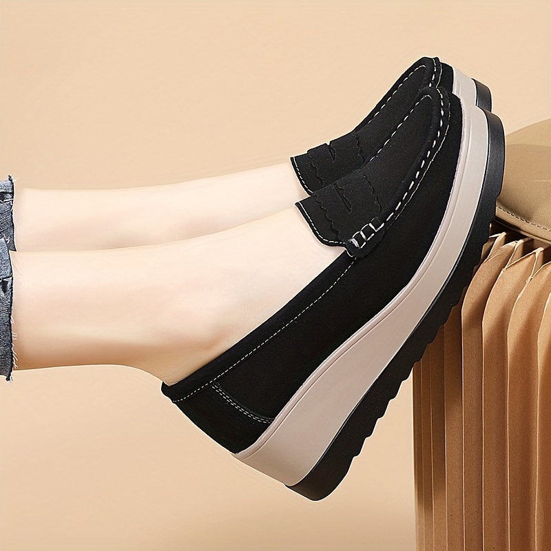 womens solid color casual sneakers slip on soft sole platform daily shoes versatile shallow mouth loafers details 3