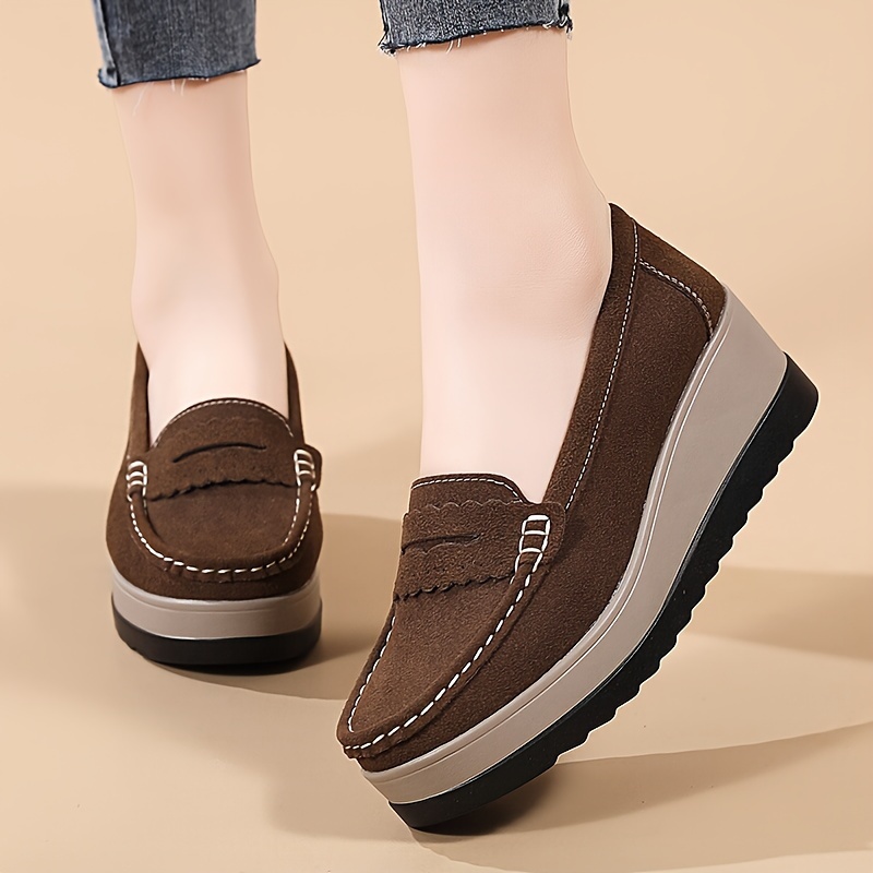 womens solid color casual sneakers slip on soft sole platform daily shoes versatile shallow mouth loafers details 4