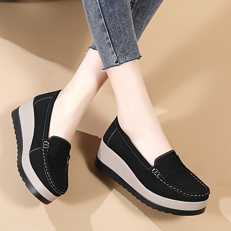 womens solid color casual sneakers slip on soft sole platform daily shoes versatile shallow mouth loafers details 5