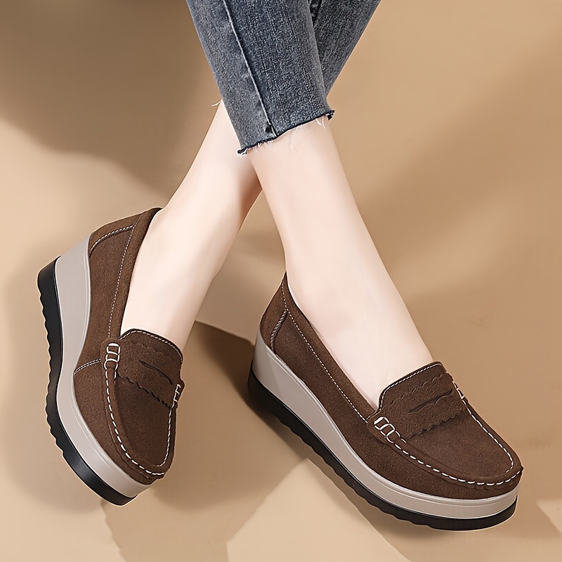 womens solid color casual sneakers slip on soft sole platform daily shoes versatile shallow mouth loafers details 6