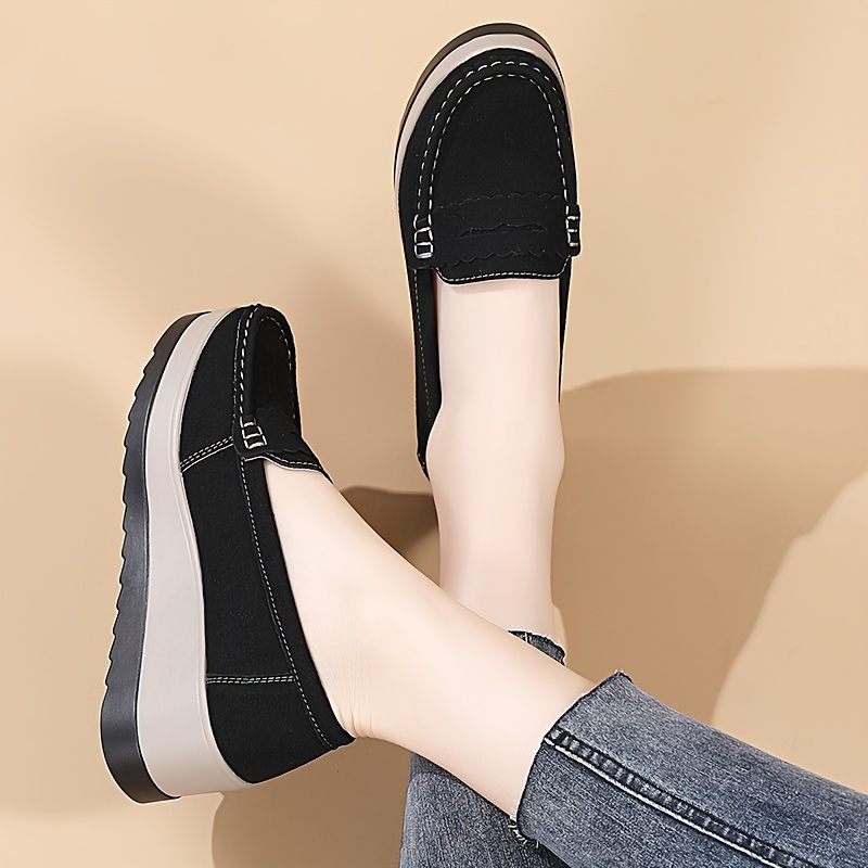 womens solid color casual sneakers slip on soft sole platform daily shoes versatile shallow mouth loafers details 7