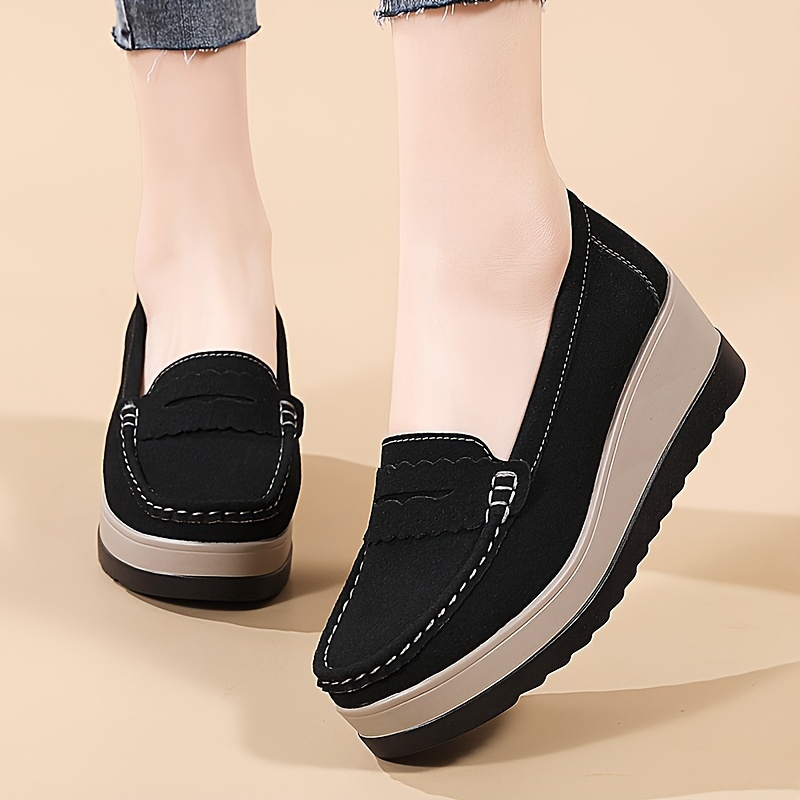 womens solid color casual sneakers slip on soft sole platform daily shoes versatile shallow mouth loafers details 9