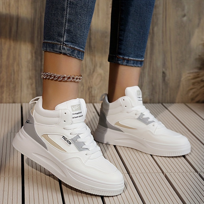 womens colorblock skate shoes platform high top lace up sneakers breathable sports shoes details 8