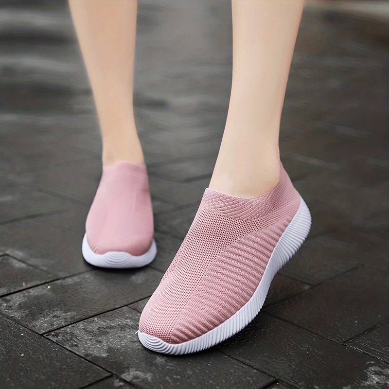 knitted sock shoes, womens knitted sock shoes solid color breathable low top slip on shoes lightweight walking running gym shoes details 0