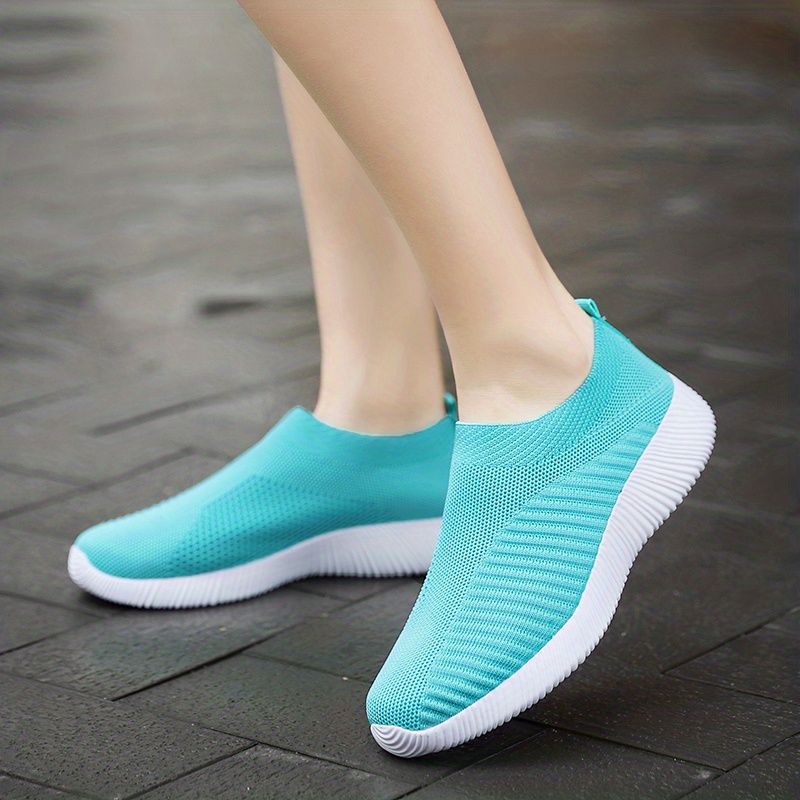 knitted sock shoes, womens knitted sock shoes solid color breathable low top slip on shoes lightweight walking running gym shoes details 2