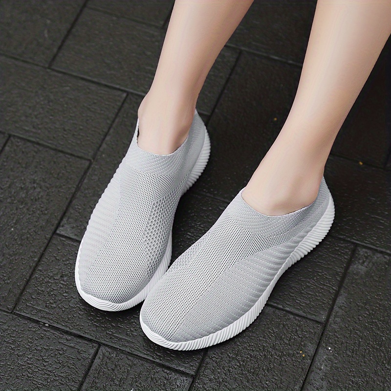 knitted sock shoes, womens knitted sock shoes solid color breathable low top slip on shoes lightweight walking running gym shoes details 3