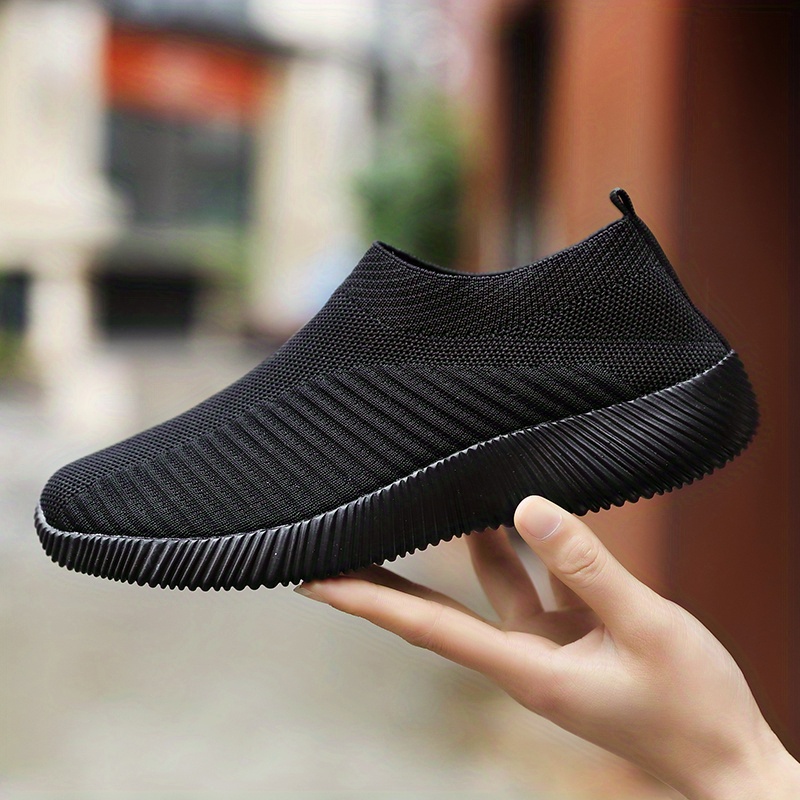 knitted sock shoes, womens knitted sock shoes solid color breathable low top slip on shoes lightweight walking running gym shoes details 4