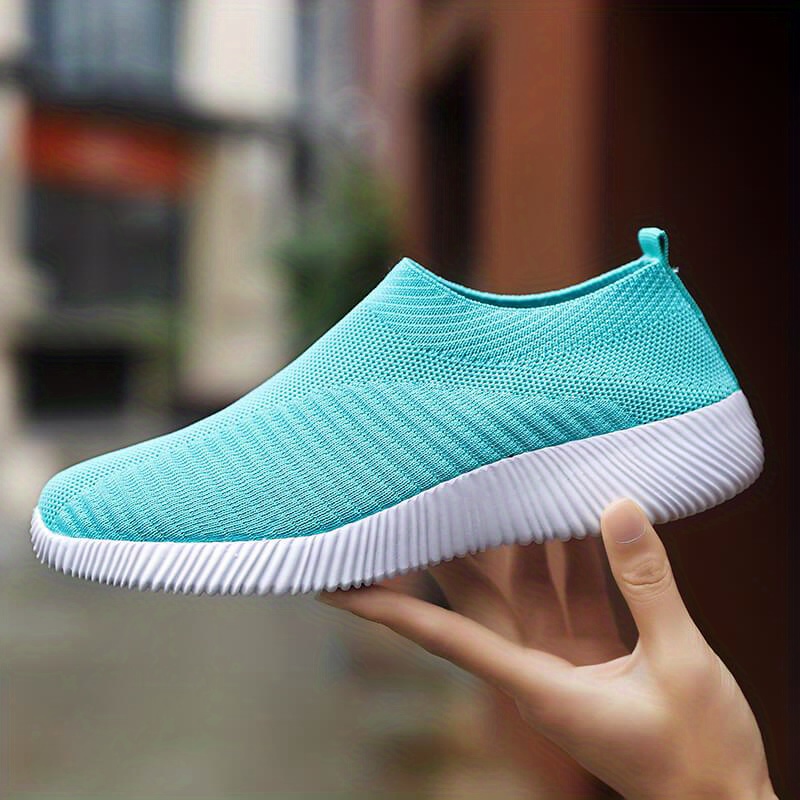 knitted sock shoes, womens knitted sock shoes solid color breathable low top slip on shoes lightweight walking running gym shoes details 7