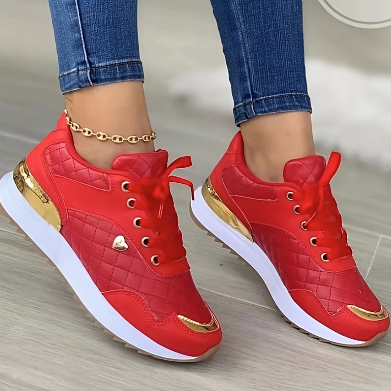 womens casual sports shoes fashion versatile quilted low top sneakers outdoor non slip shoes details 0