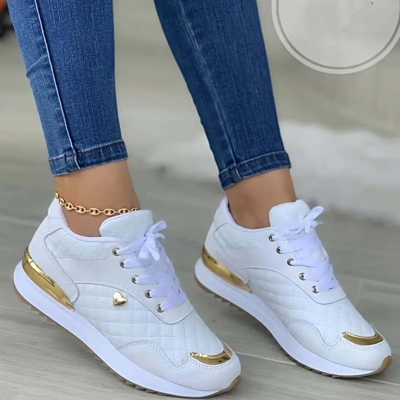 womens casual sports shoes fashion versatile quilted low top sneakers outdoor non slip shoes details 1