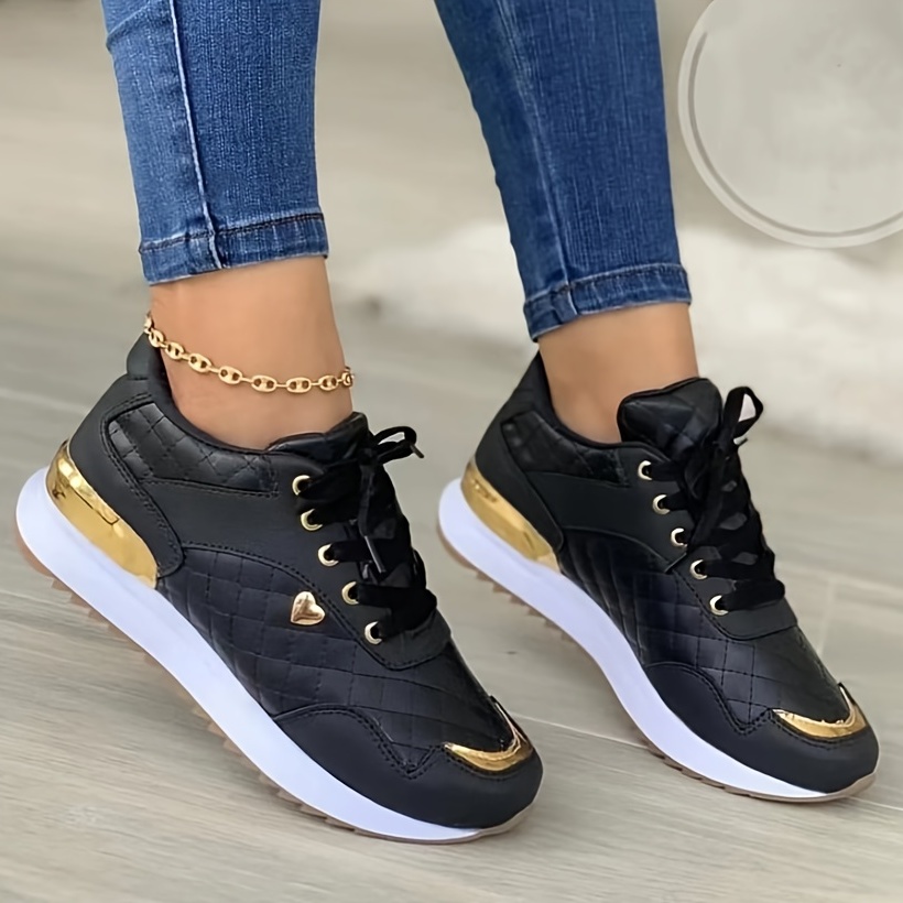 womens casual sports shoes fashion versatile quilted low top sneakers outdoor non slip shoes details 2