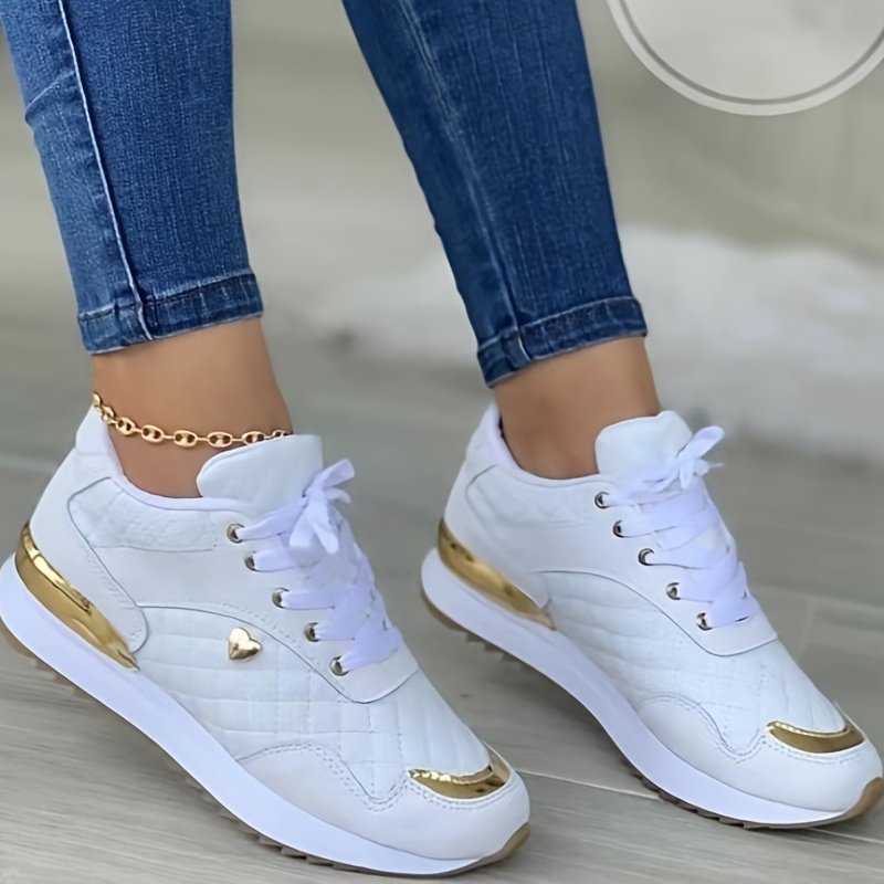 womens casual sports shoes fashion versatile quilted low top sneakers outdoor non slip shoes details 3