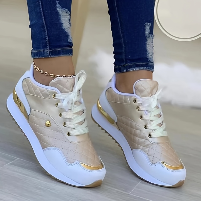 womens casual sports shoes fashion versatile quilted low top sneakers outdoor non slip shoes details 4