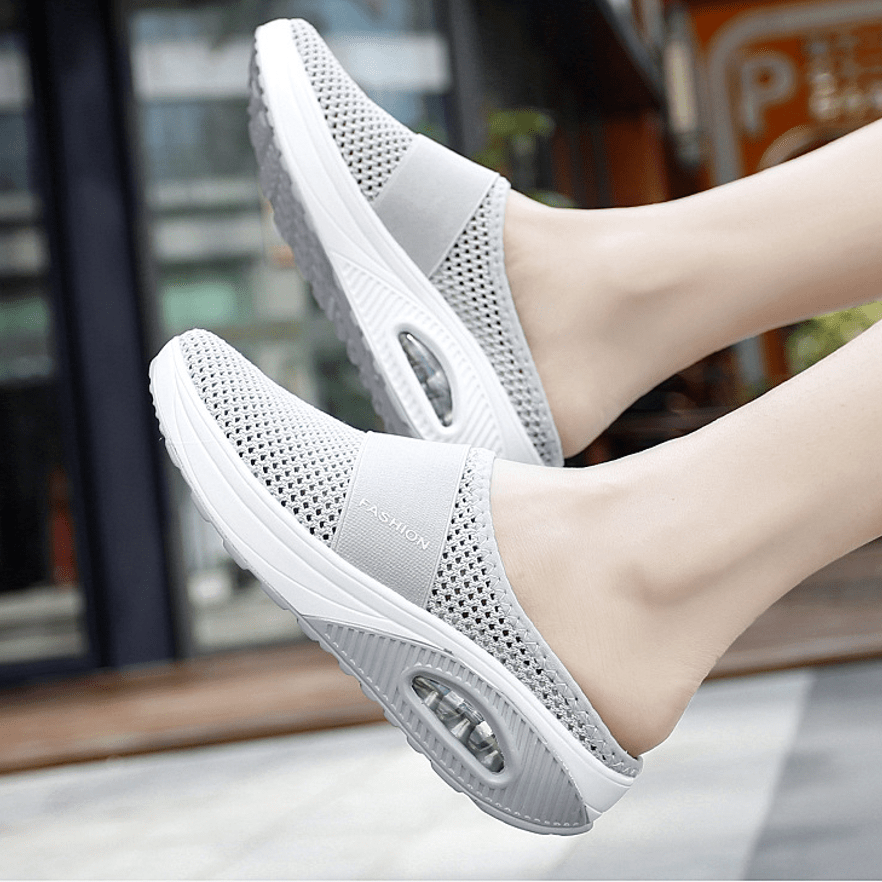 mesh flat shoes, womens mesh flat shoes air cushion half slippers slip on breathable casual shoes details 3