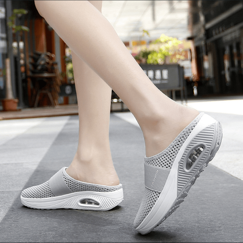 mesh flat shoes, womens mesh flat shoes air cushion half slippers slip on breathable casual shoes details 4