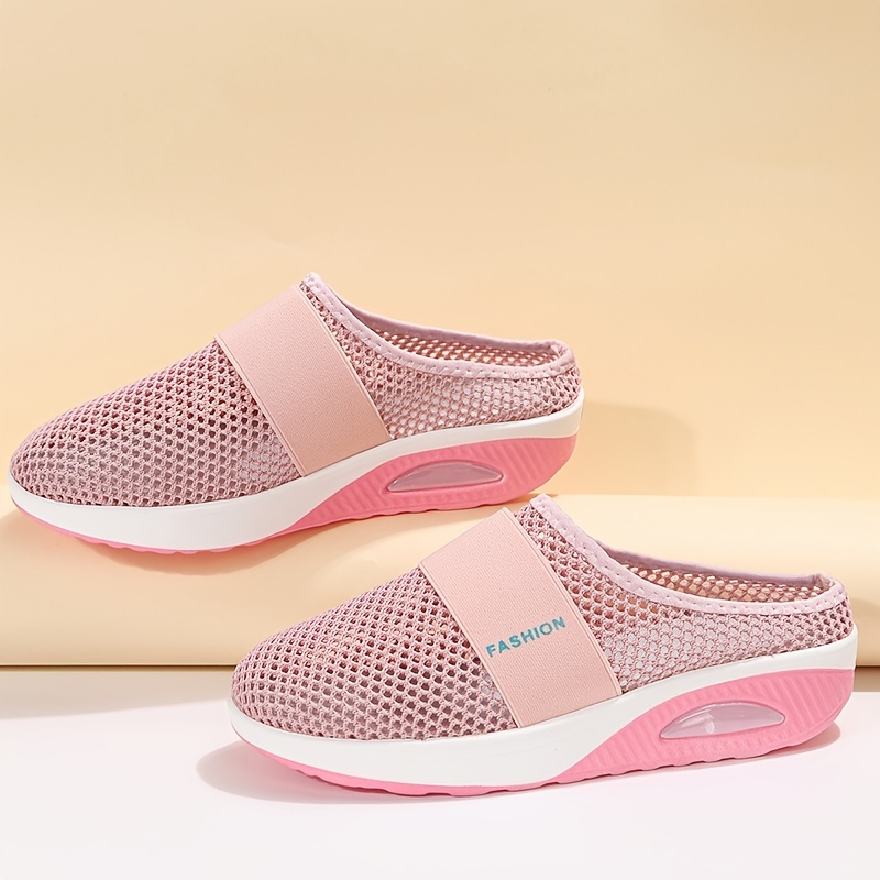 mesh flat shoes, womens mesh flat shoes air cushion half slippers slip on breathable casual shoes details 5