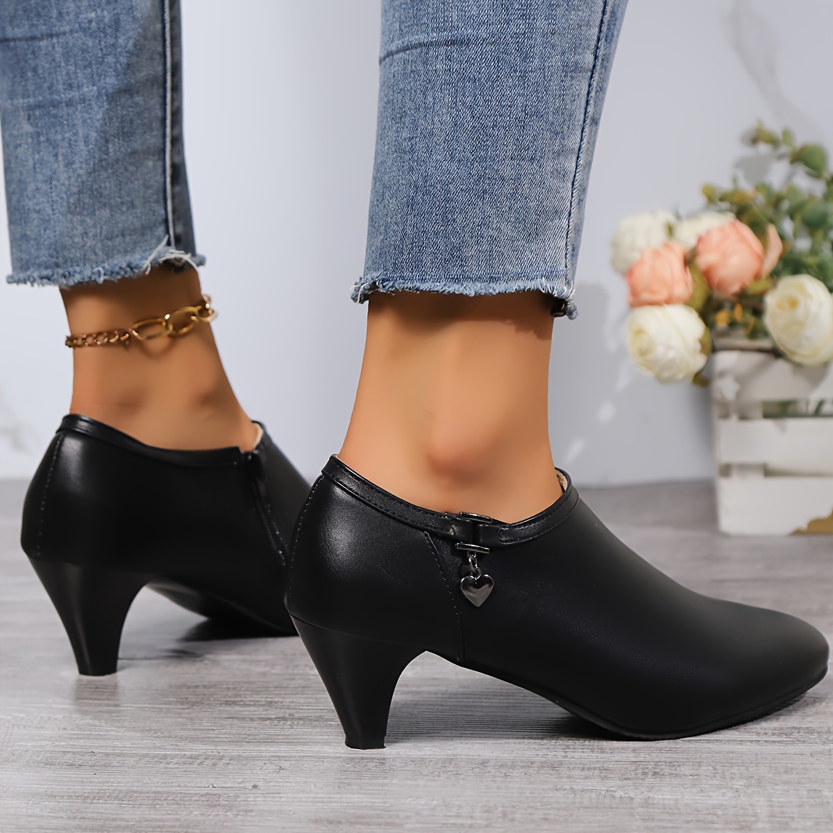 womens pointed toe pumps all match black side zipper low top ankle boots fashion office work shoes details 5