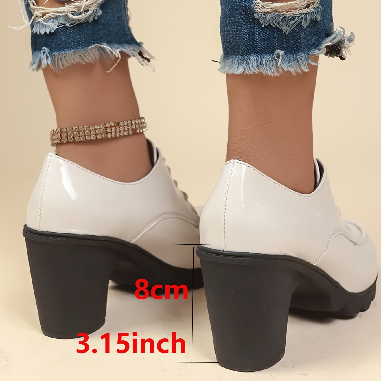 Women s Solid Color Trendy Shoes, Lace Up Soft Sole Chunky Heel Shallow Mouth Shoes, Versatile Round Toe Shoes details 9