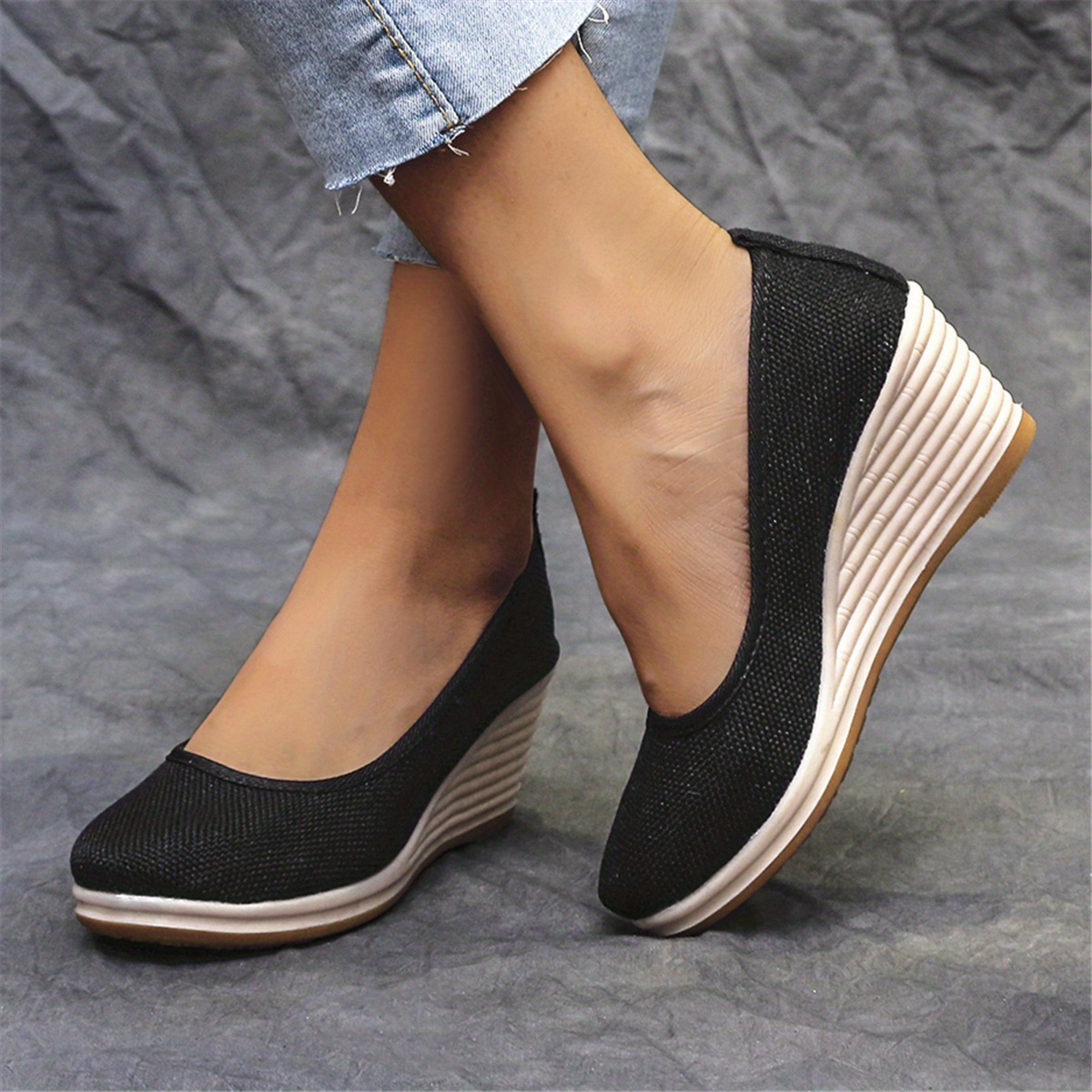 womens mesh wedge shoes breathable soft sole slip on shoes casual linen soft wedge heels details 0