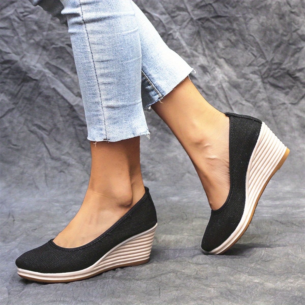 womens mesh wedge shoes breathable soft sole slip on shoes casual linen soft wedge heels details 1