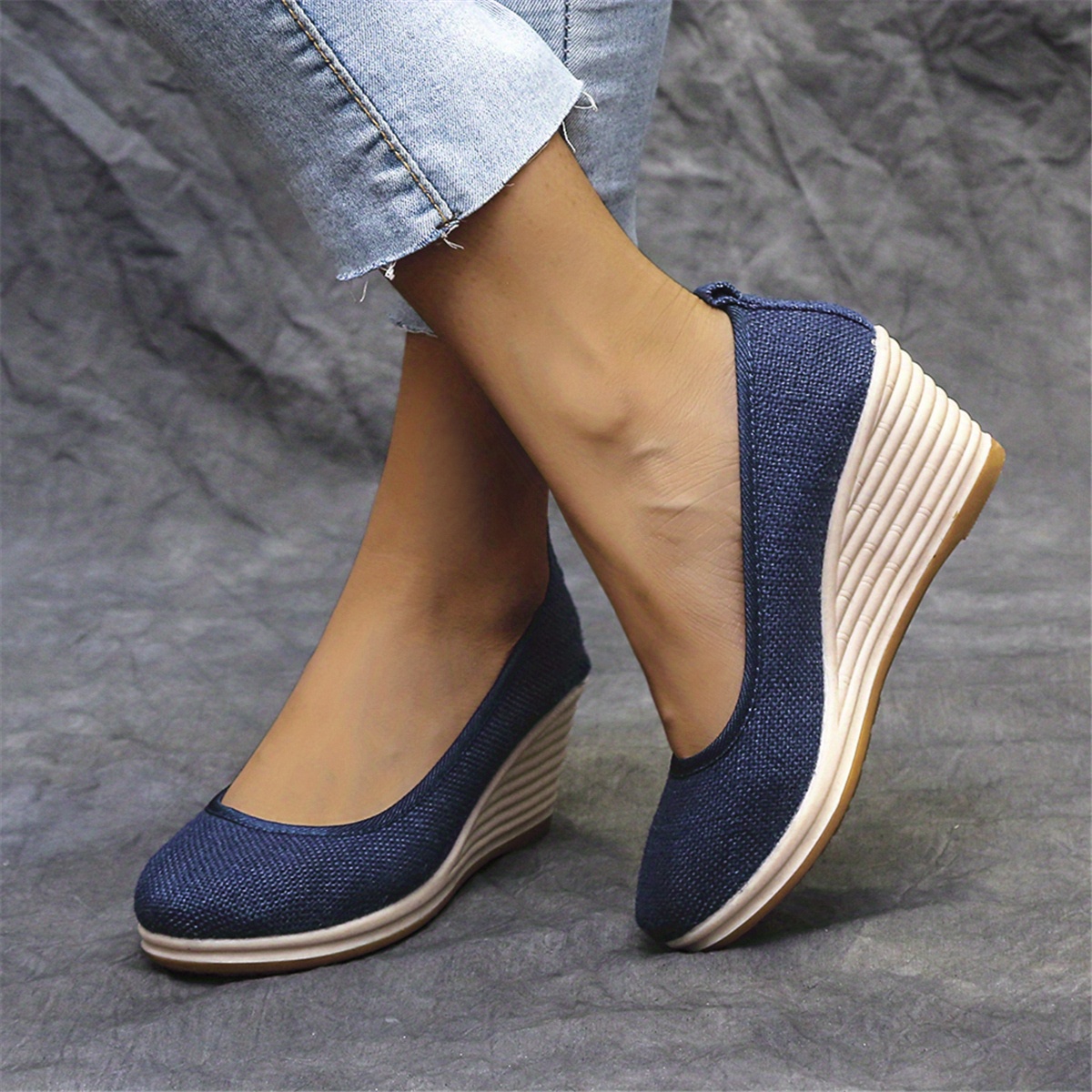 womens mesh wedge shoes breathable soft sole slip on shoes casual linen soft wedge heels details 3