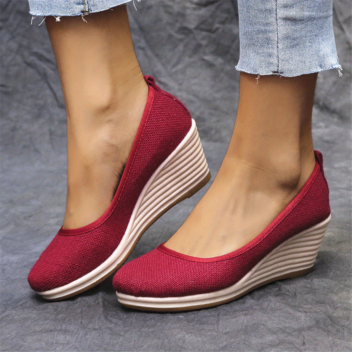 womens mesh wedge shoes breathable soft sole slip on shoes casual linen soft wedge heels details 6