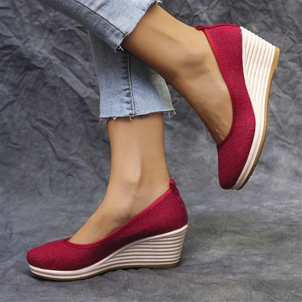 womens mesh wedge shoes breathable soft sole slip on shoes casual linen soft wedge heels details 8