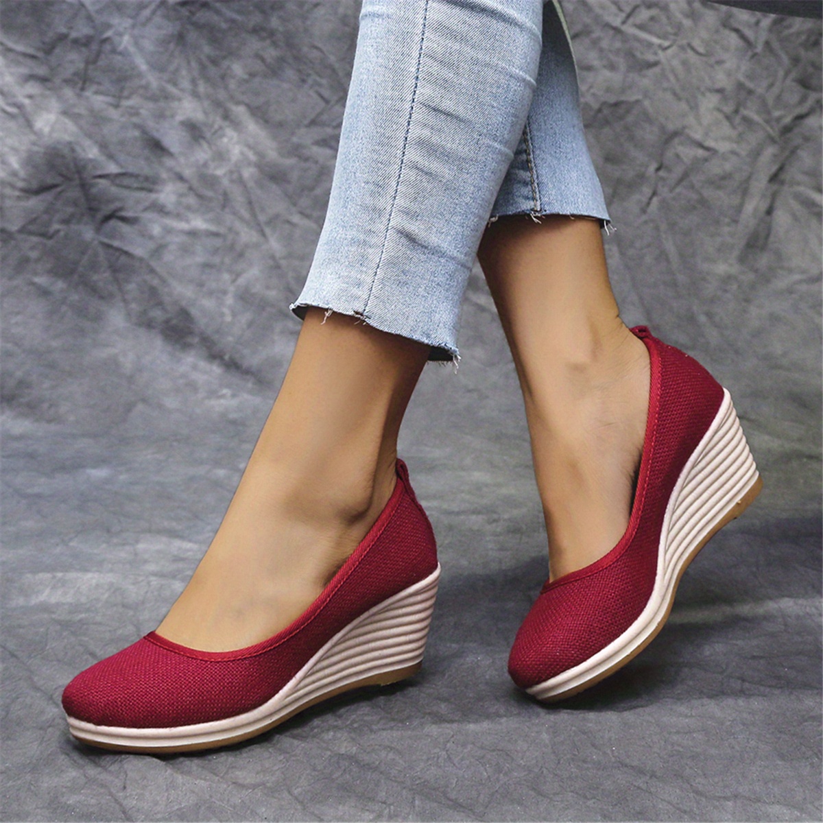 womens mesh wedge shoes breathable soft sole slip on shoes casual linen soft wedge heels details 10