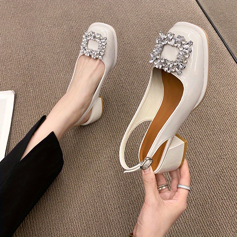 womens retro chunky heel sandals stylish rhinestone decor buckle strap shoes womens fashion slingback shoes details 4