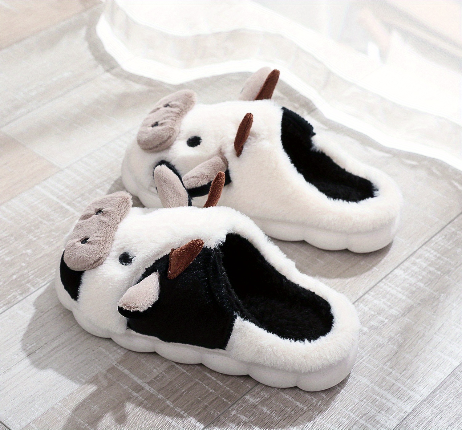 cute cow design slippers, womens cute cow design slippers casual slip on plush lined platform shoes warm indoor slippers details 2