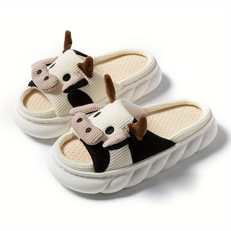 womens kawaii cartoon cow house slippers casual slip on platform slippers comfortable indoor shoes details 2