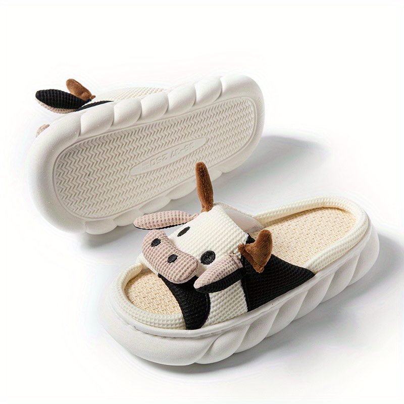 womens kawaii cartoon cow house slippers casual slip on platform slippers comfortable indoor shoes details 3