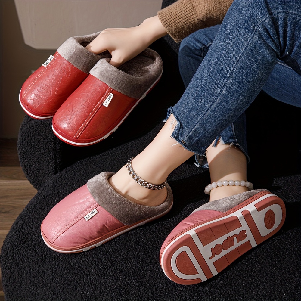 solid color home warm slippers soft sole platform closed toe fluffy shoes non slip bedroom plush shoes details 0