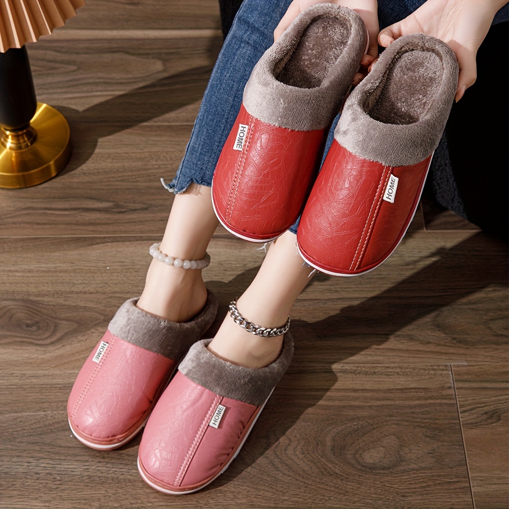 solid color home warm slippers soft sole platform closed toe fluffy shoes non slip bedroom plush shoes details 1