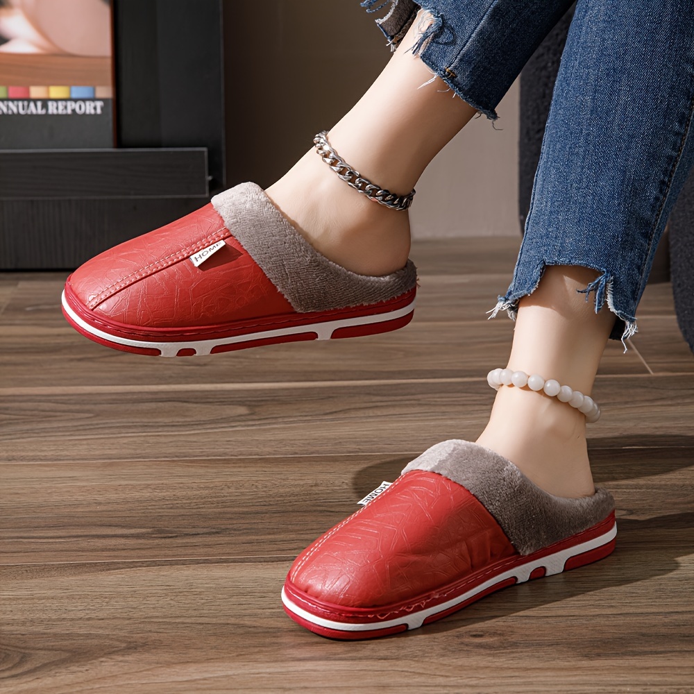 solid color home warm slippers soft sole platform closed toe fluffy shoes non slip bedroom plush shoes details 2