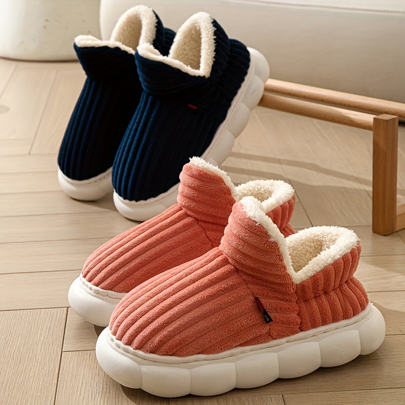 super soft thermal platform slippers solid color slip on plush winter shoes cozy warm home slippers details 0