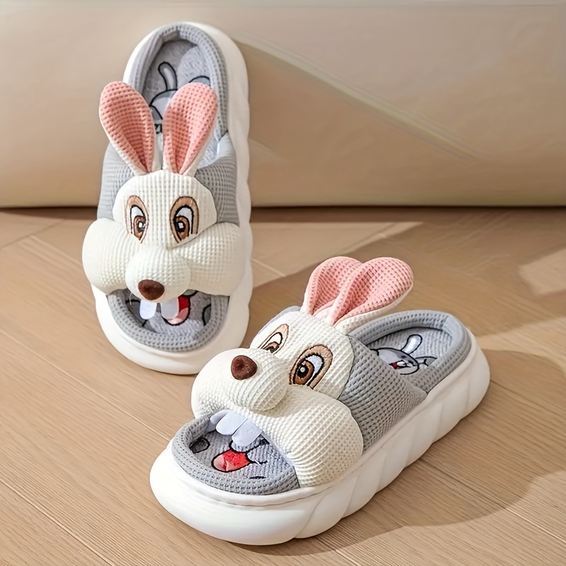 kawaii animal novelty slippers, womens kawaii animal novelty slippers cute cartoon flax memory foam home shoes comfy open toe bedroom slippers details 4