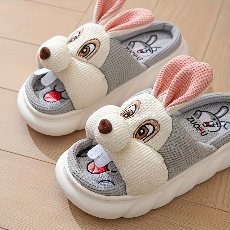 kawaii animal novelty slippers, womens kawaii animal novelty slippers cute cartoon flax memory foam home shoes comfy open toe bedroom slippers details 5