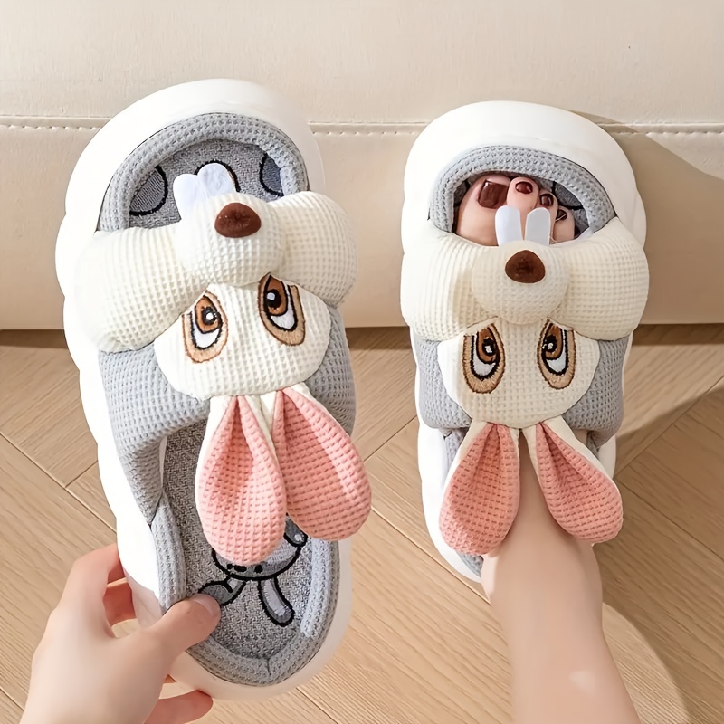 kawaii animal novelty slippers, womens kawaii animal novelty slippers cute cartoon flax memory foam home shoes comfy open toe bedroom slippers details 6