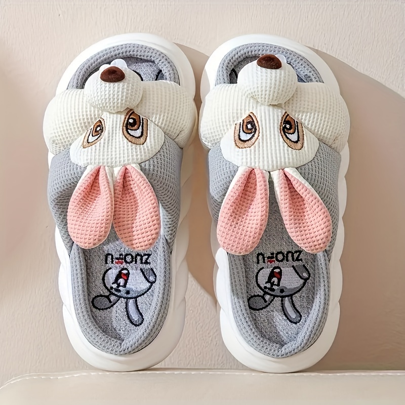 kawaii animal novelty slippers, womens kawaii animal novelty slippers cute cartoon flax memory foam home shoes comfy open toe bedroom slippers details 7