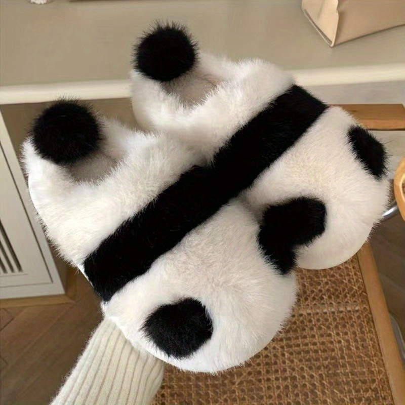 cute panda design slippers casual slip on plush lined shoes comfortable indoor home slippers details 0