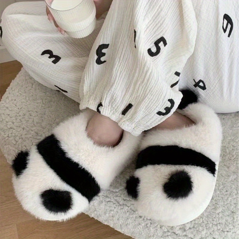 cute panda design slippers casual slip on plush lined shoes comfortable indoor home slippers details 1