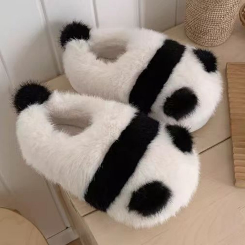 cute panda design slippers casual slip on plush lined shoes comfortable indoor home slippers details 2