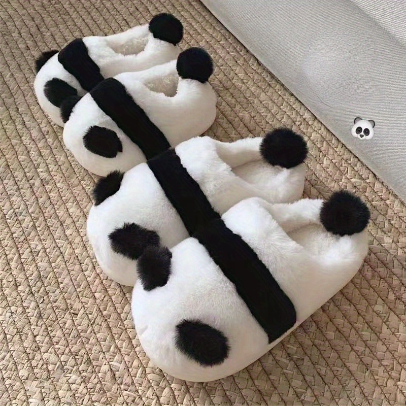 cute panda design slippers casual slip on plush lined shoes comfortable indoor home slippers details 3