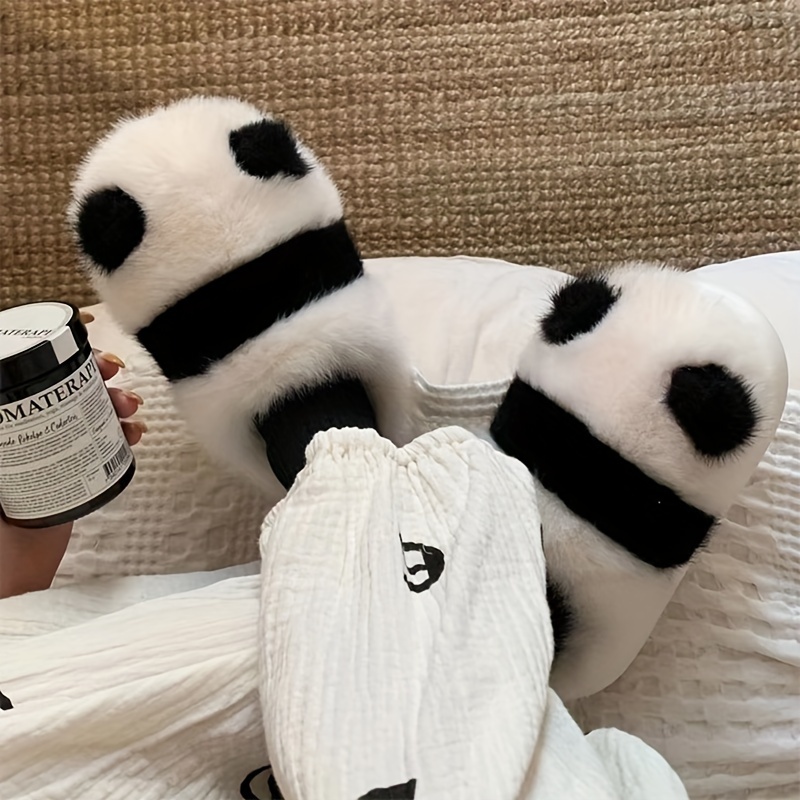 cute panda design slippers casual slip on plush lined shoes comfortable indoor home slippers details 4